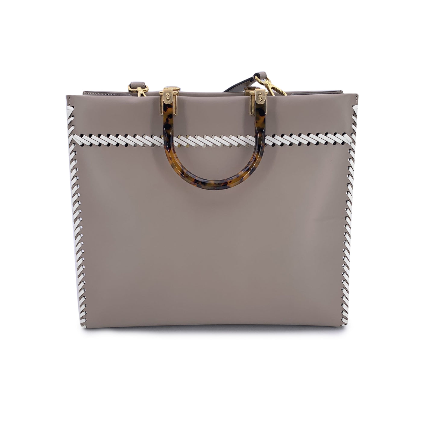 Fendi Taupe Leather Tote Bag Sunshine Medium Plexi Handle