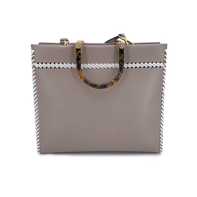 Fendi Taupe Leather Tote Bag Sunshine Medium Plexi Handle