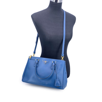 Prada Blue Saffiano Leather Galleria 2 Way Tote Satchel Bag