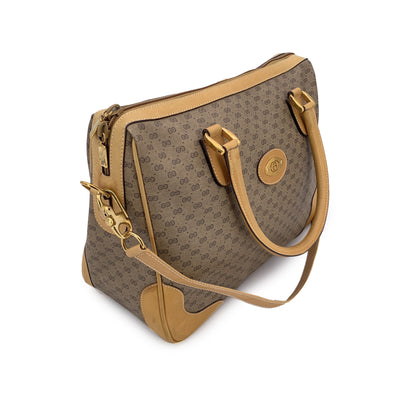 Gucci Vintage Beige Monogram Canvas Satchel Bag with Strap