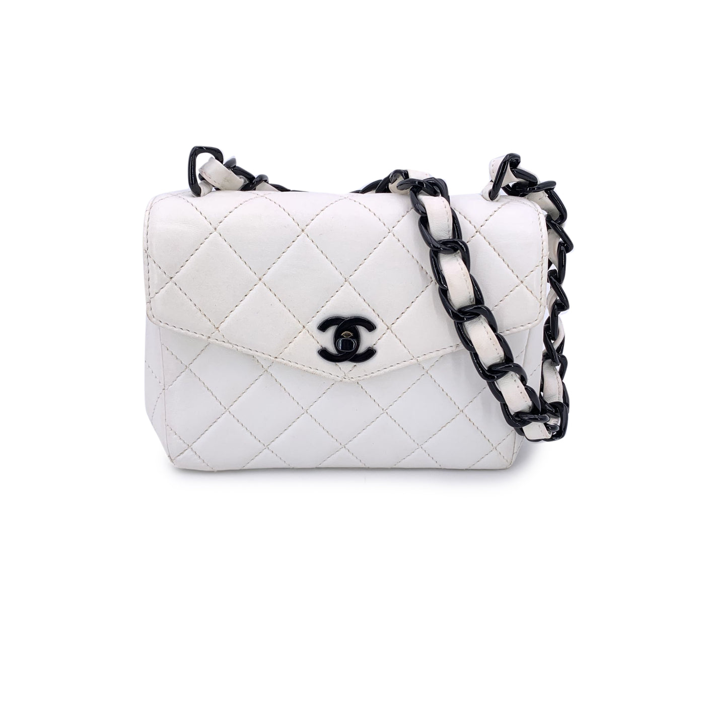 Chanel Vintage White Quilted Leather Mini Kelly Shoulder Bag