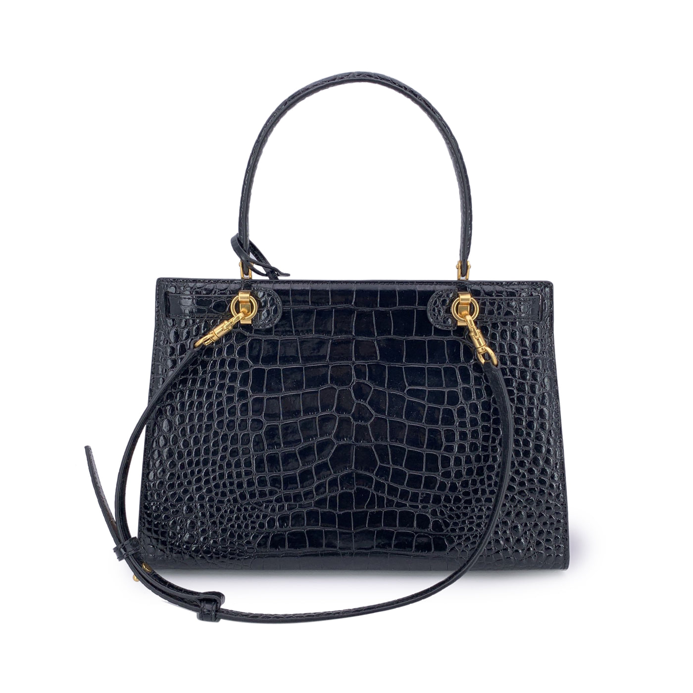 Tory Burch Black Embossed Leather Lee Radziwill Satchel Bag