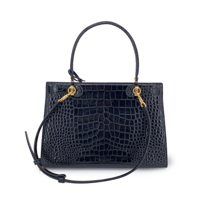 Tory Burch Black Embossed Leather Lee Radziwill Satchel Bag