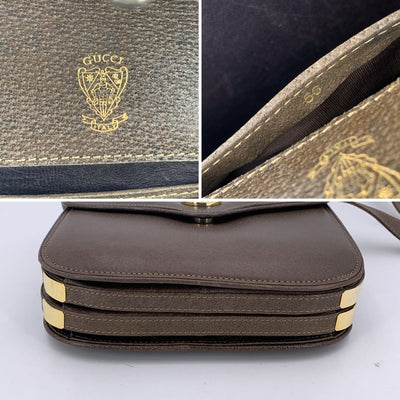 Gucci Vintage Brown Leather GG Logo Flap Shoulder Bag