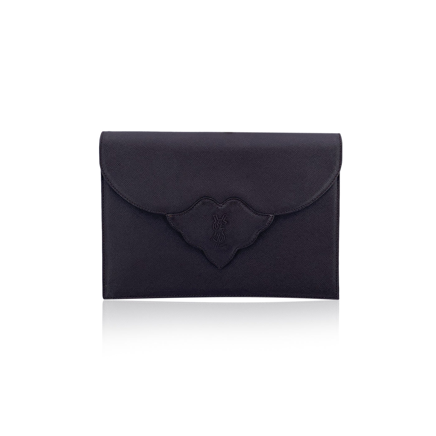 Yves Saint Laurent Vintage Brown Leather YSL Logo Flap Clutch Bag