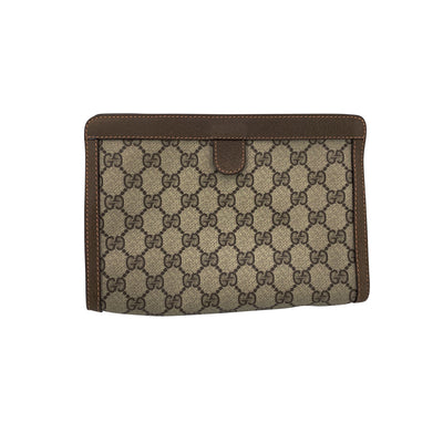 Gucci Vintage Brown Monogram Canvas Web Cosmetic Bag Clutch