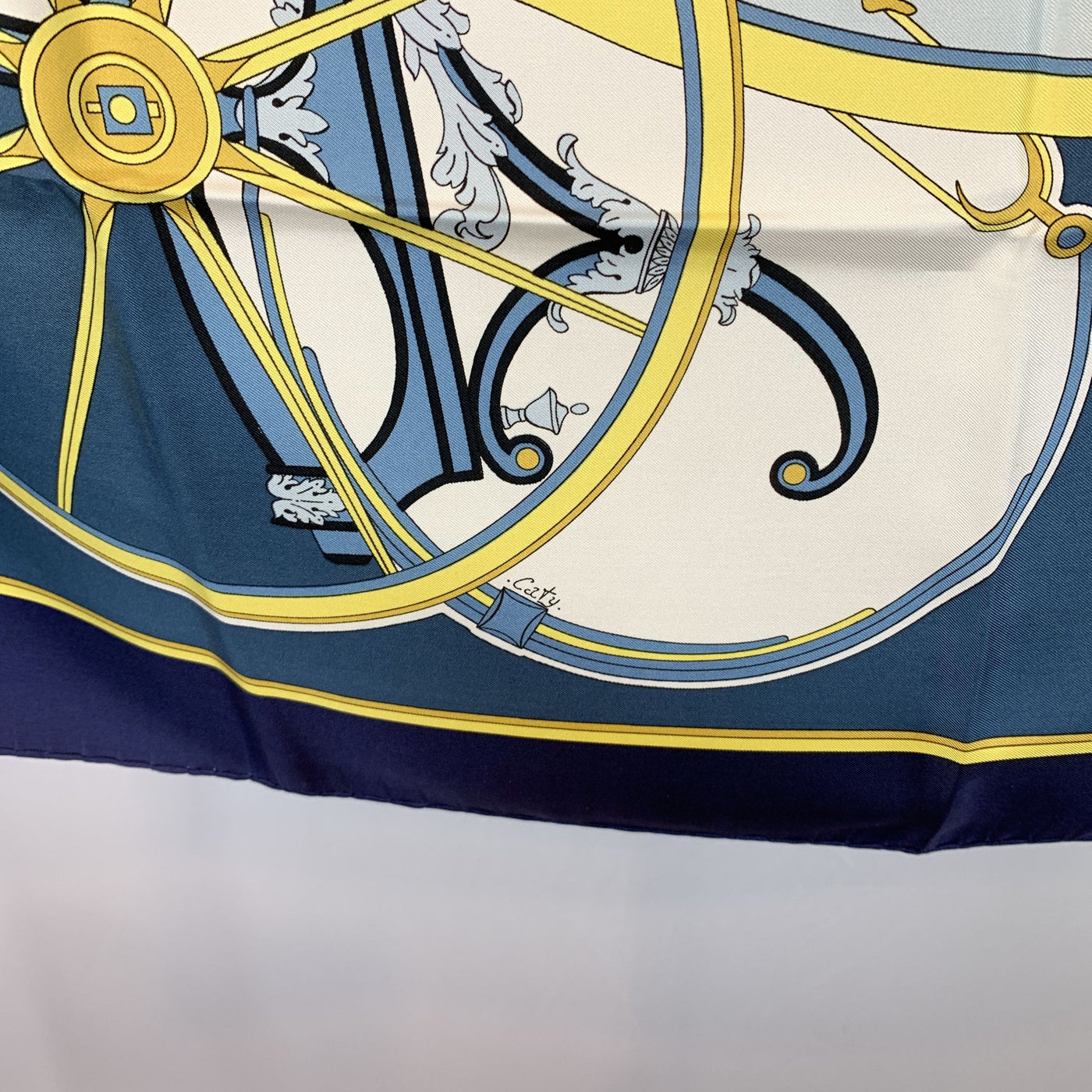 Hermes Vintage Blue Silk Washington's Carriage Scarf 1979 Caty Latham