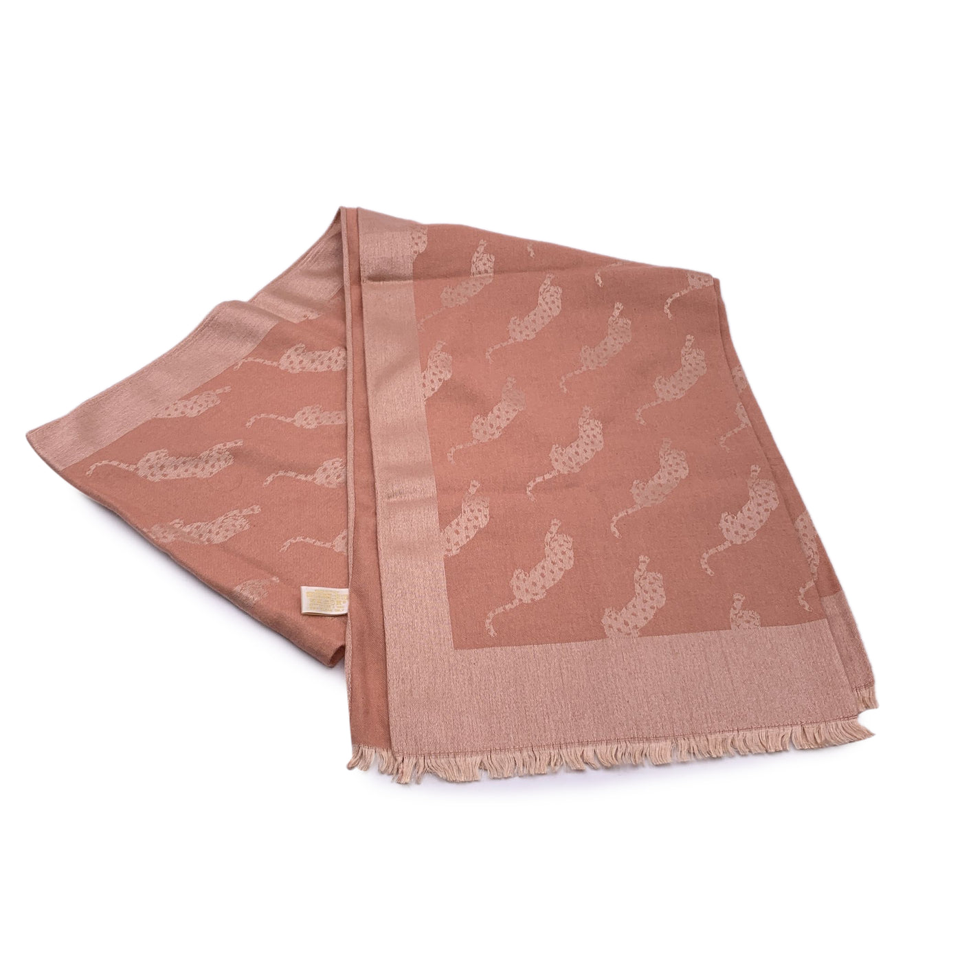 Cartier Paris Vintage Baby Pink Panthere Jacquard Stole Shawl Scarf