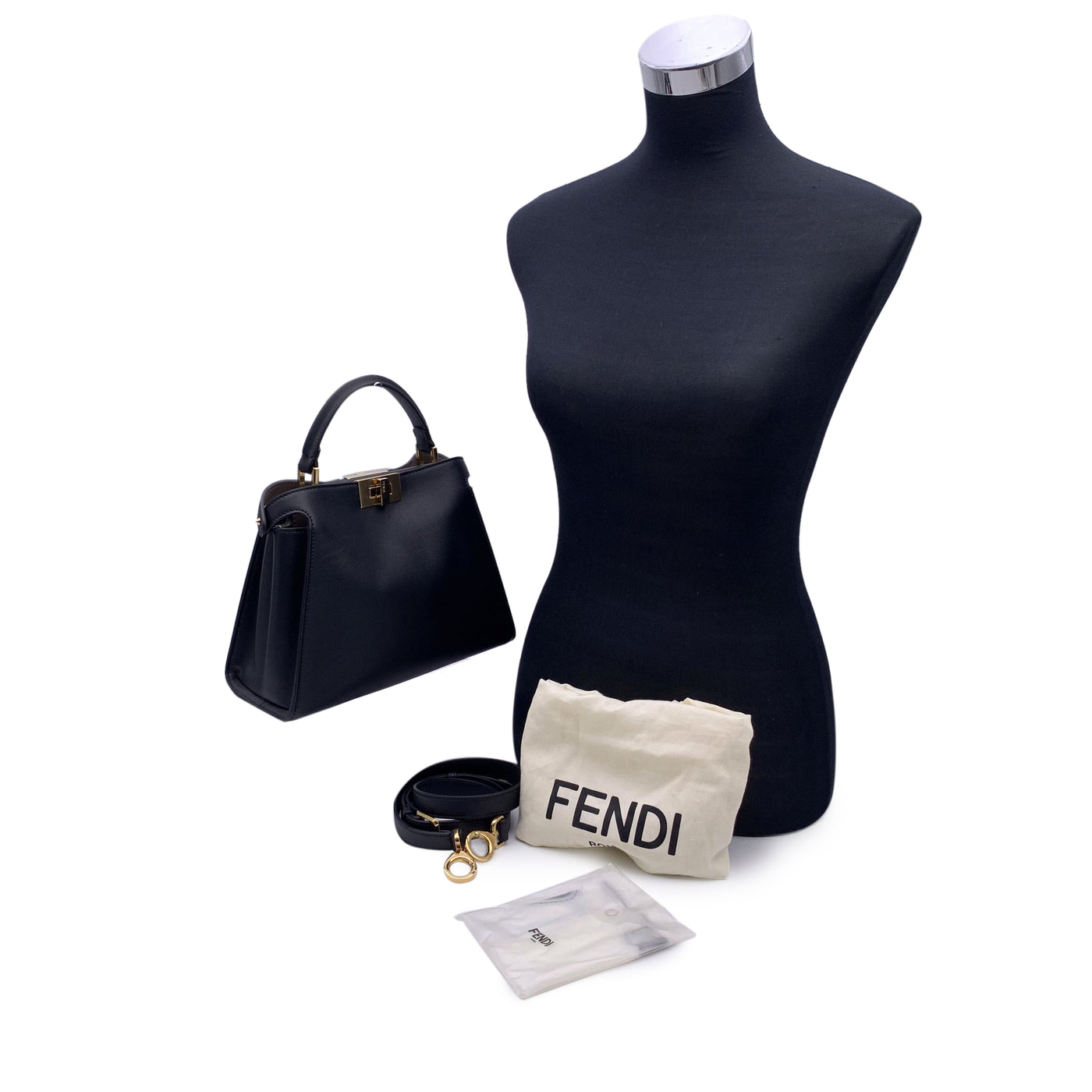 Fendi Black Leather Peekaboo Essentially Mini Top Handle Satchel Bag