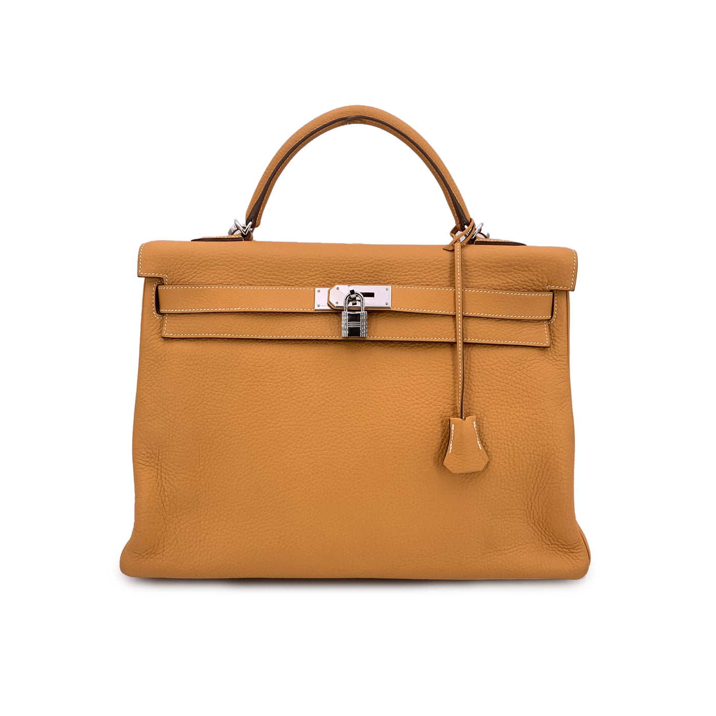 Hermes Saffron Clemence Leather Kelly 40 Retourne Handbag Bag