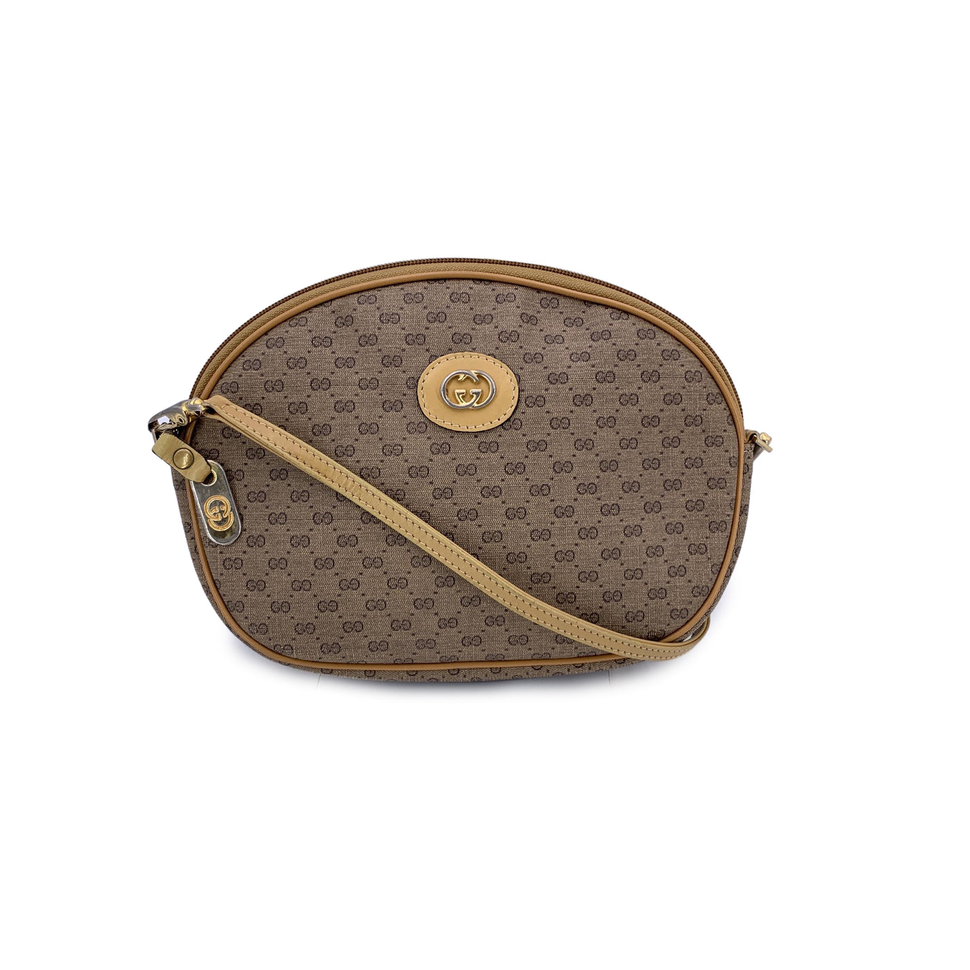 Gucci Vintage Beige Monogram Canvas Oval Messenger Crossbody Bag