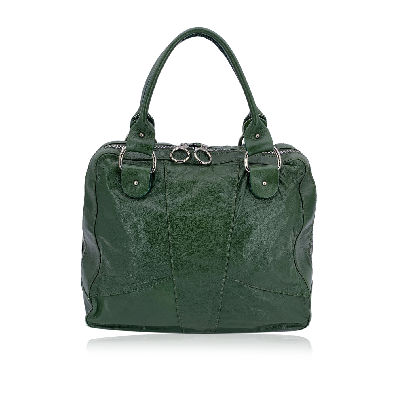 Fendi Green Leather Devil Top Handle Satchel Bag Handbag