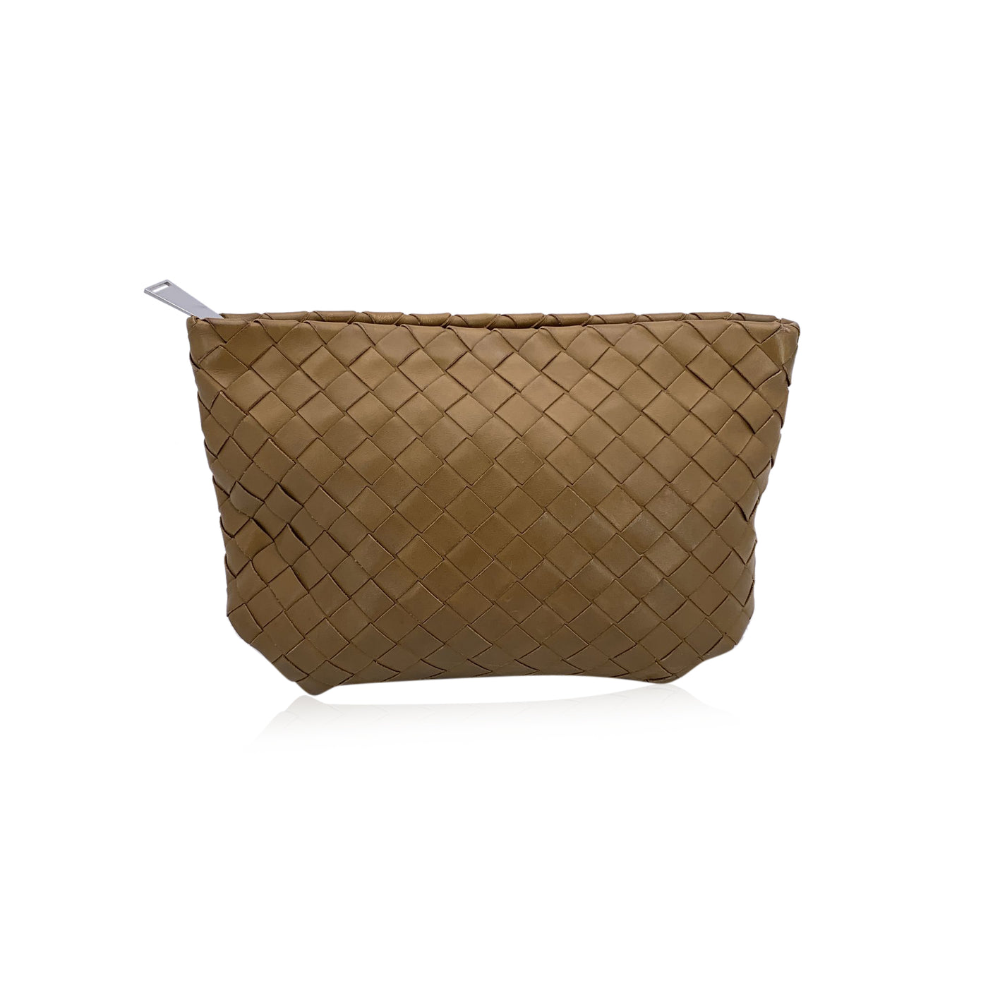 Bottega Veneta Beige Intrecciato Leather Zip Pouch Clutch Pochette
