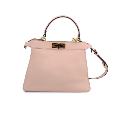 Fendi Pink Leather Peekaboo ISeeU Medium Top Handle Satchel Bag