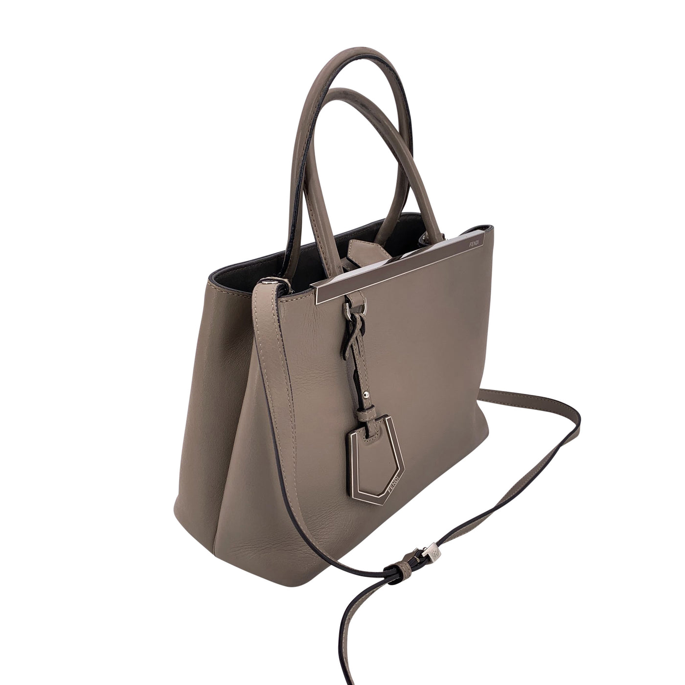 Fendi Grey Leather Petite 2 Jours Tote Handbag with Shoulder Strap