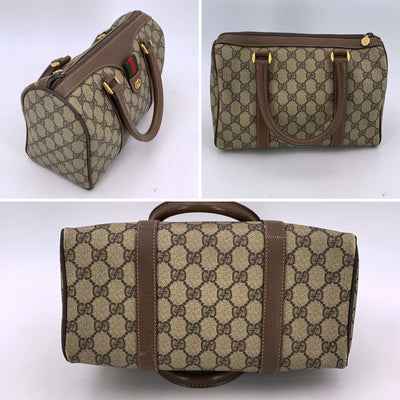 Gucci Vintage Beige Monogram Canvas and Leather Web Boston Bag