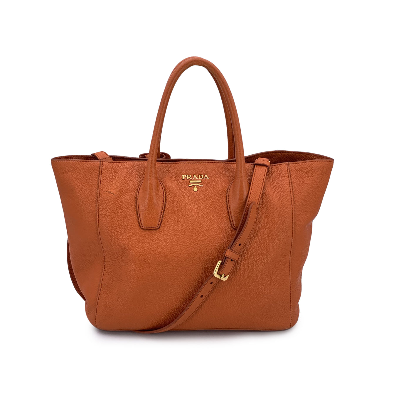 Prada Orange Vitello Daino Leather Tote Shopping Bag with Strap BN2694