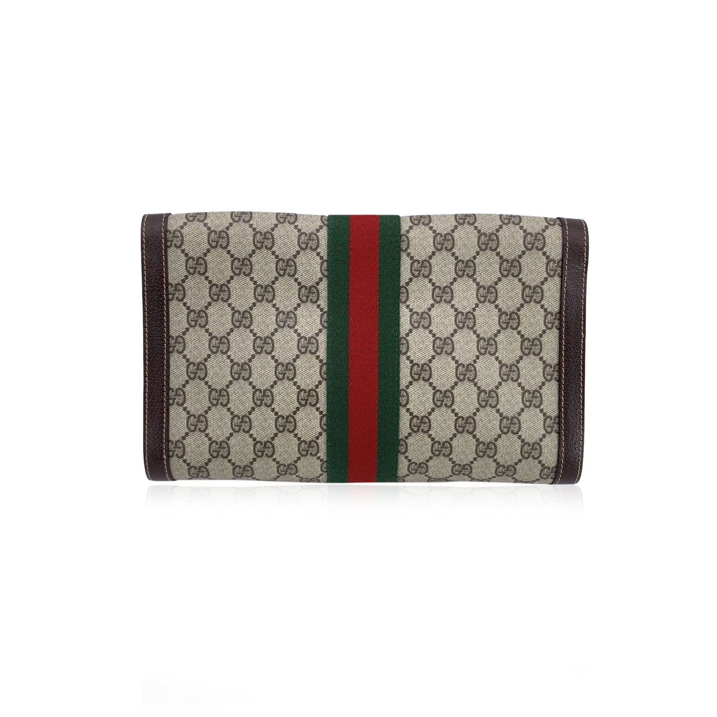 Gucci Vintage Beige Monogram Canvas Flap Cosmetic Bag Clutch