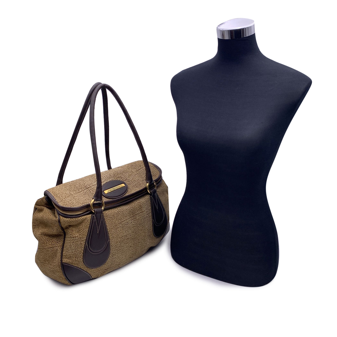 Borbonese Brown Op Suede and Leather Tote Shoulder Bag