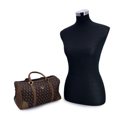 Gucci Vintage Brown Horsebit Canvas and Leather Boston Bag
