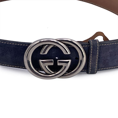 Gucci Indigo Suede Belt with Silver Metal GG Buckle Size 90/36