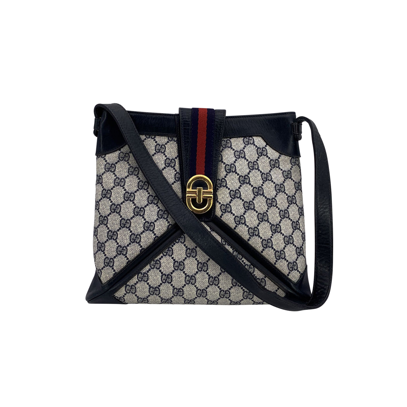 Gucci Vintage Blue Monogram Canvas Shoulder Bag with Stripes