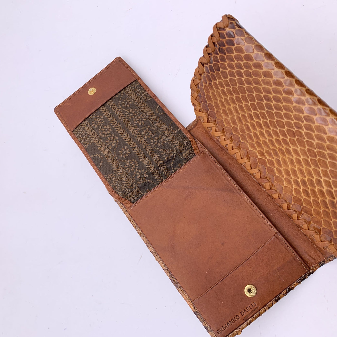 Ermanno Daelli Light Brown Leather Flap Wallet Checkbook Holder
