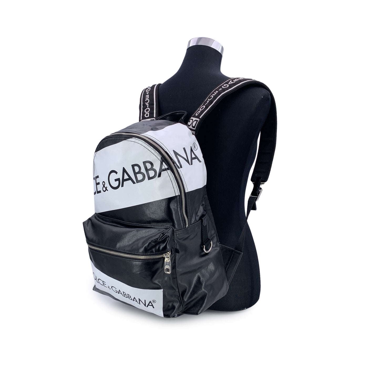 Dolce & Gabbana Black Canvas Vulcano Logo Backpack Shoulder Bag