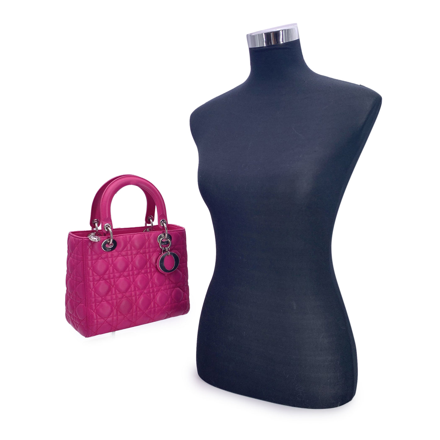 Christian Dior Pink Leather Cannage Quilted Small Lady Dior Bag