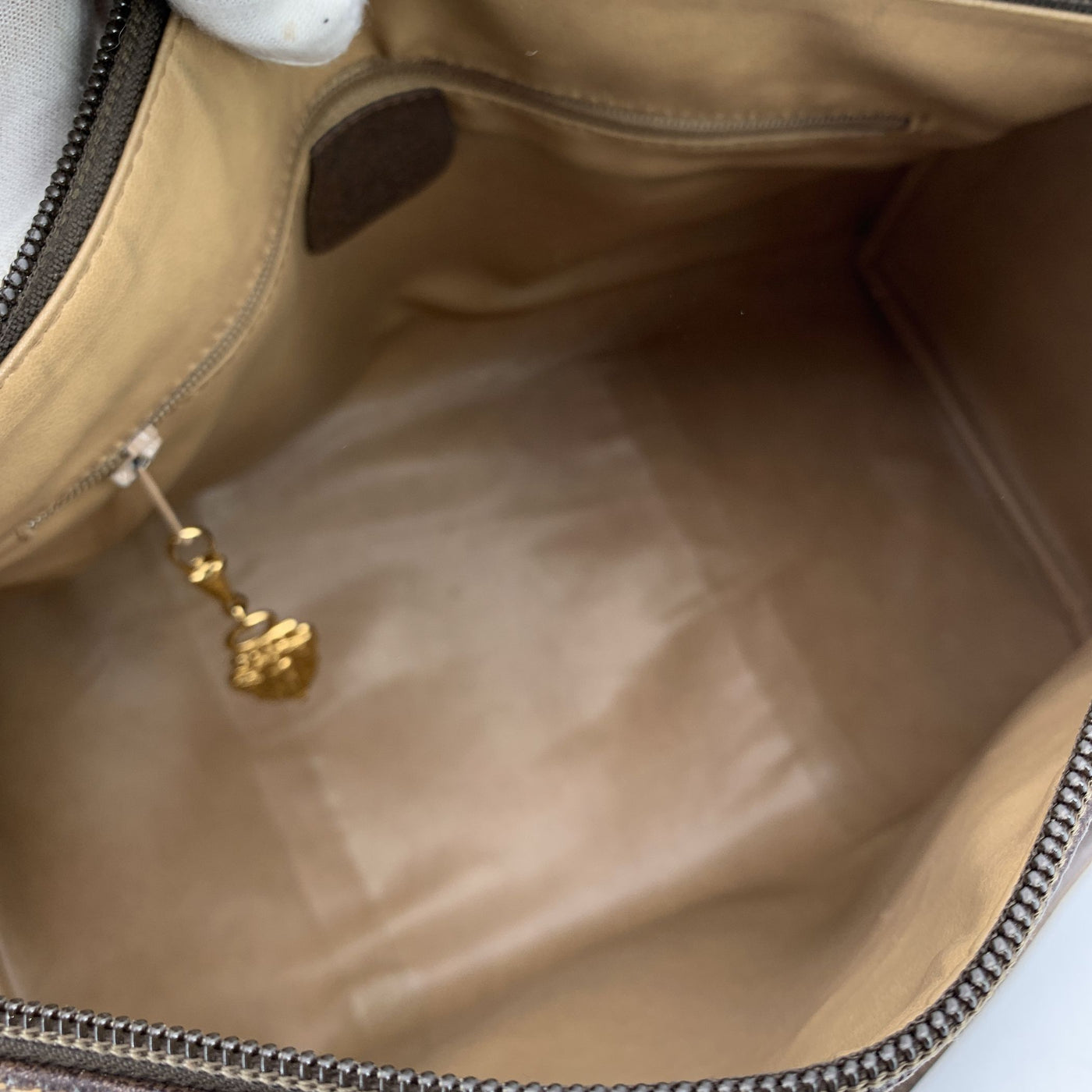 Gucci Vintage Beige Monogram Canvas Leather GG Logo Boston Bag