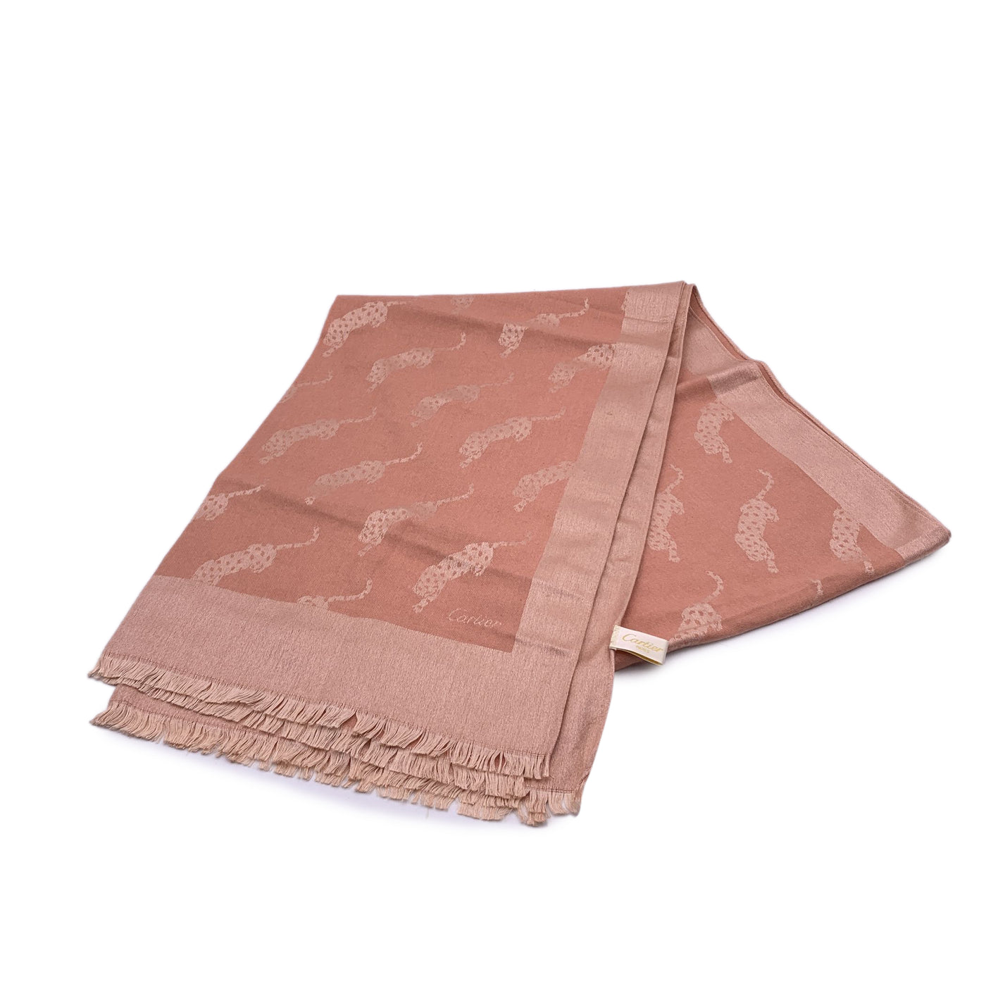 Cartier Paris Vintage Baby Pink Panthere Jacquard Stole Shawl Scarf