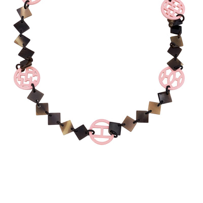 Hermes Paris Lena Wood Lacquered Buffalo Horn Necklace Pink