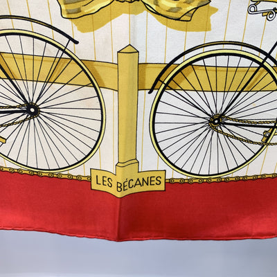 Hermes Vintage Silk Scarf Red Les Becanes 1954 Hugo Grygkar