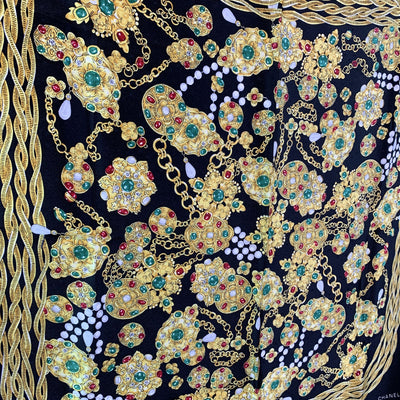 Chanel Vintage Black Silk Scarf Bijoux Jewels Print