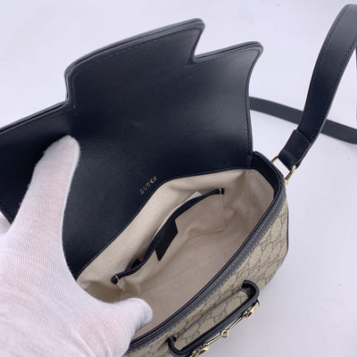 Gucci Monogram Black Small Horsebit 1955 Soft Shoulder Bag