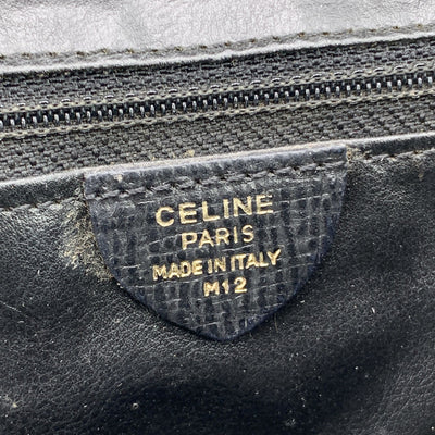 Celine Vintage Black Leather Ring Convertible Shoulder Bag