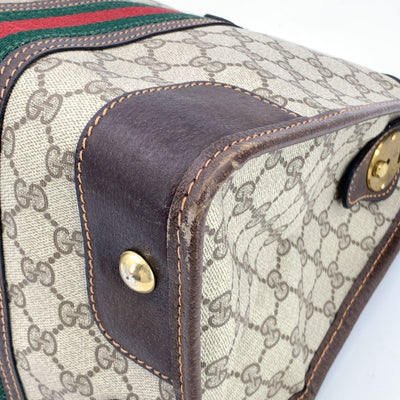 Gucci Vintage Brown Monogram Canvas Satchel Bag with Stripes