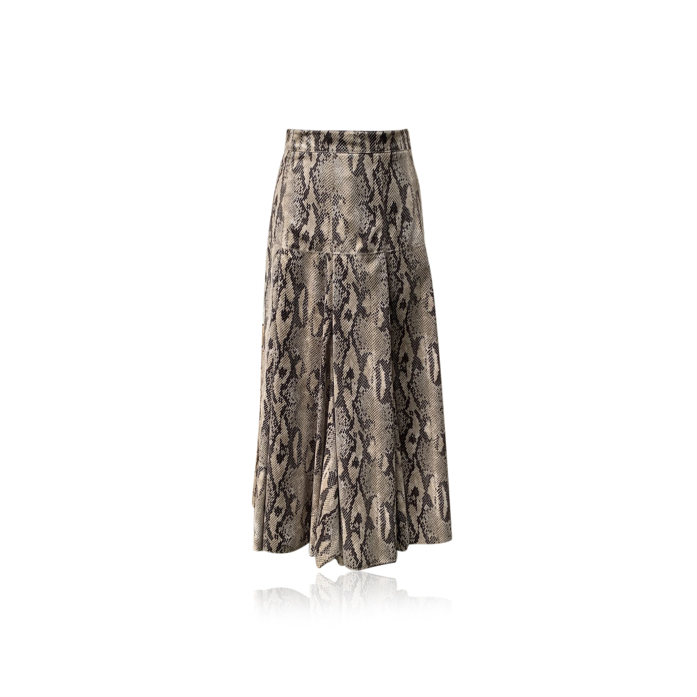 MSGM Milano Beige Gloss Animalier Snake Print Long Skirt Size 42 IT