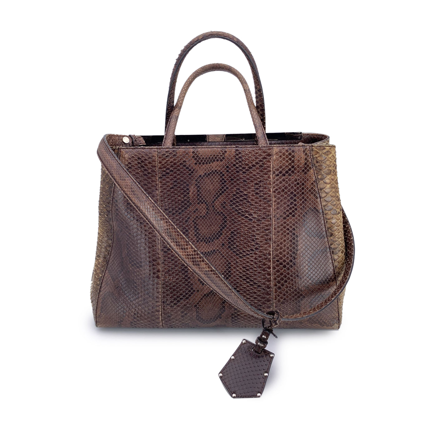 Fendi Brown Leather 2Jours Tote Handbag with Shoulder Strap
