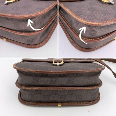 Gucci Vintage Brown Monogram Canvas and Leather Spur Shoulder Bag