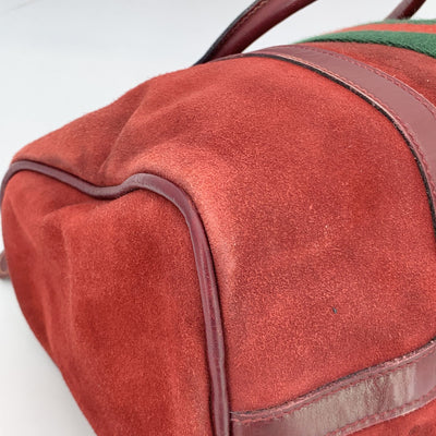 Gucci Vintage Burgundy Suede Web Stripes Boston Bag Handbag