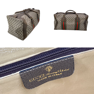 Gucci Vintage Beige GG Monogram Canvas Web Duffle Travel Bag