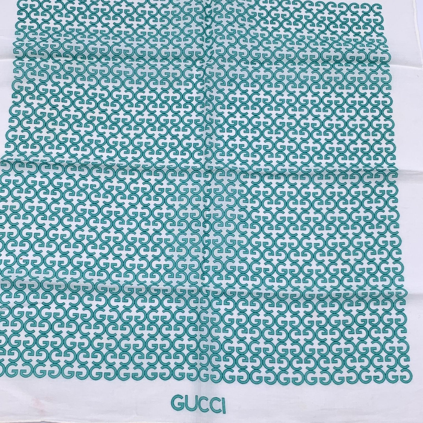 Gucci Vintage White Green GG Cotton Neck Scarf Pocket Square