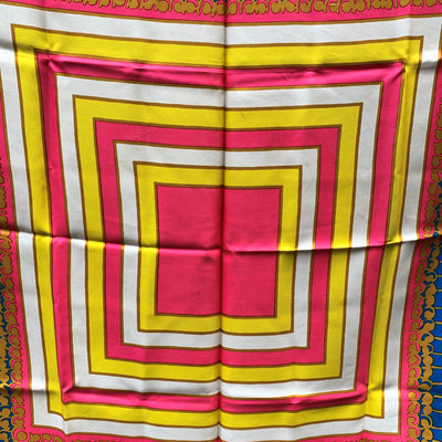 Yves Saint Laurent Vintage Pink Blue Multicolour Squares Silk Scarf