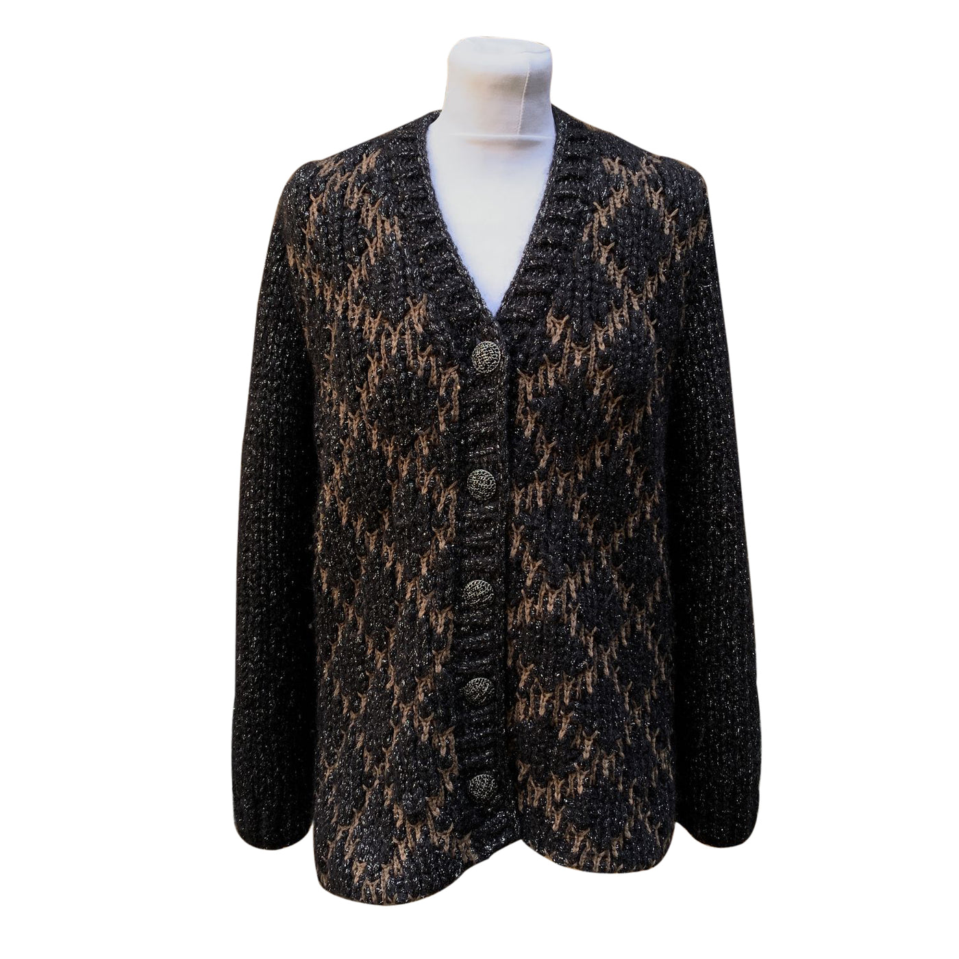 Chanel 2015 Black and Brown Lurex Knit Cardigan Size 40 FR