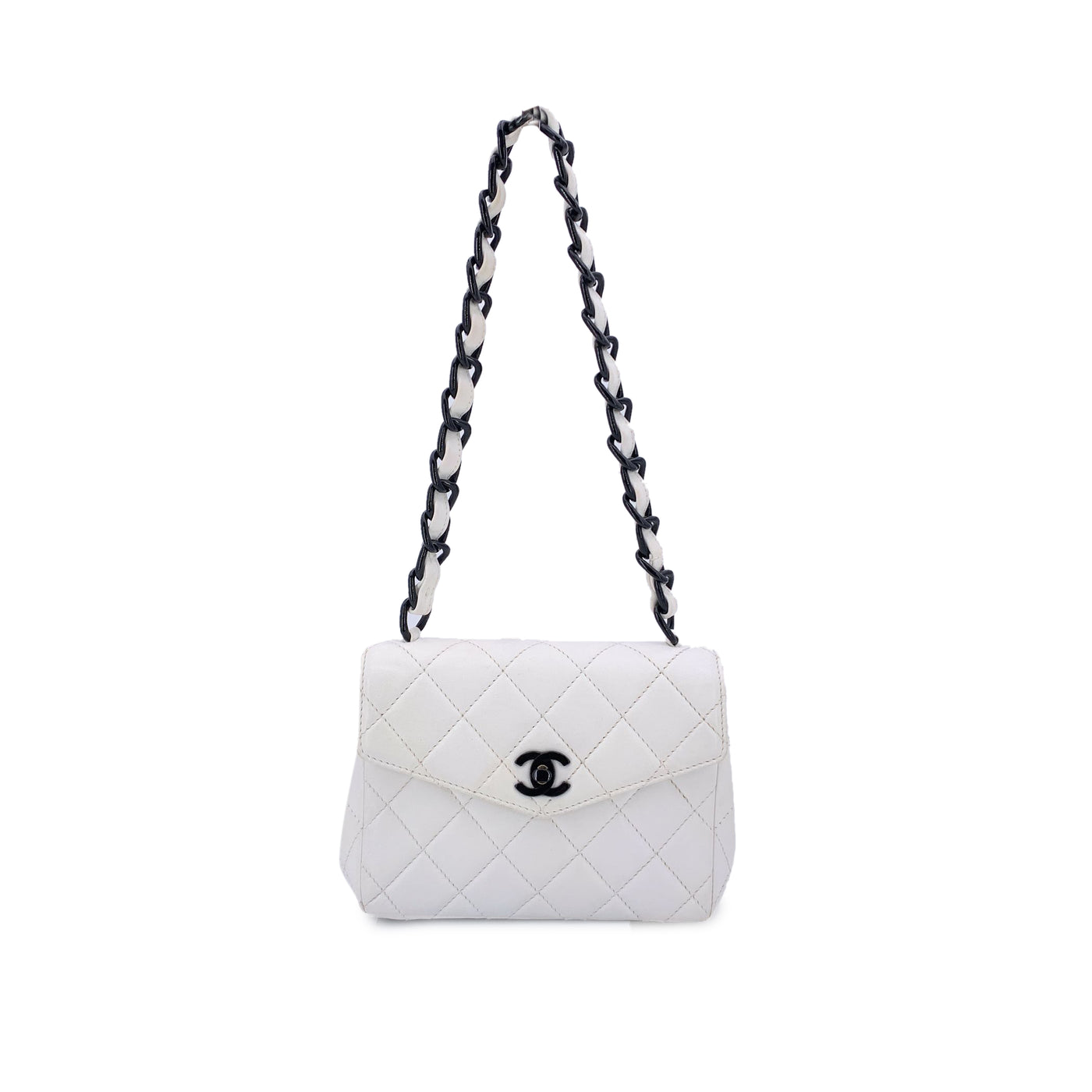 Chanel Vintage White Quilted Leather Mini Kelly Shoulder Bag