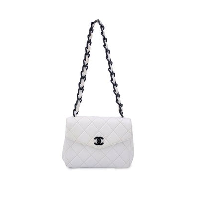 Chanel Vintage White Quilted Leather Mini Kelly Shoulder Bag