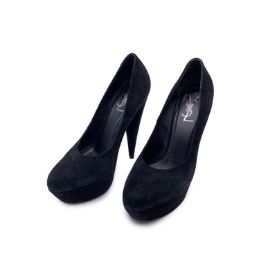 Yves Saint Laurent Black Suede Close Toe Platform Pumps Heels 40