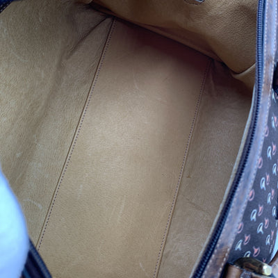 Gucci Vintage Brown Horsebit Canvas and Leather Boston Bag