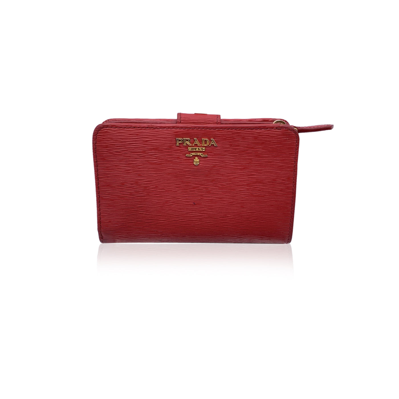 Prada Red Leather French Wallet Coin Purse 1ML225